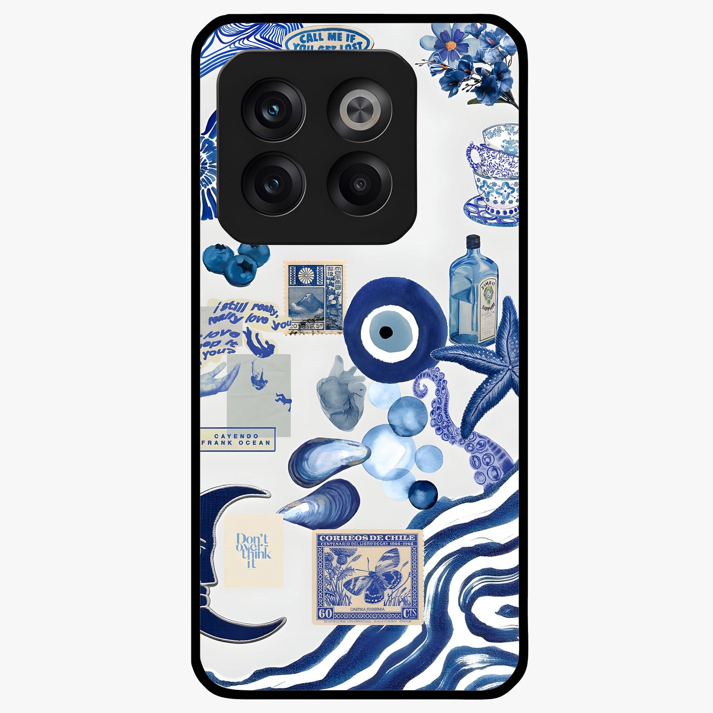 Evil Eyes Dark Blue Glass Case for 1+10T striking front view featuring deep blue evil eye artwork