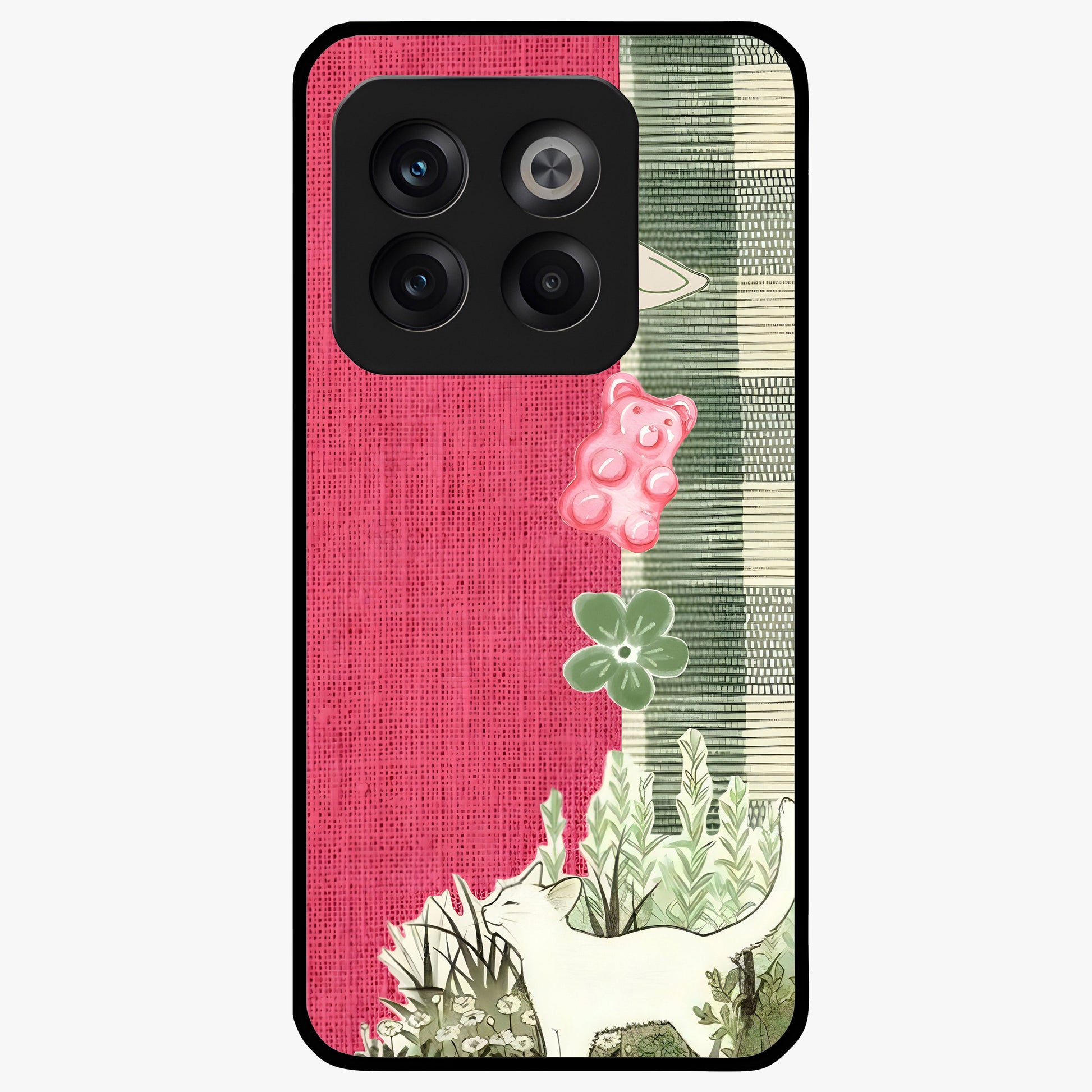 Fabric Patterns Glass Case for 1+10T stylish front view featuring textile inspired pattern artwork
