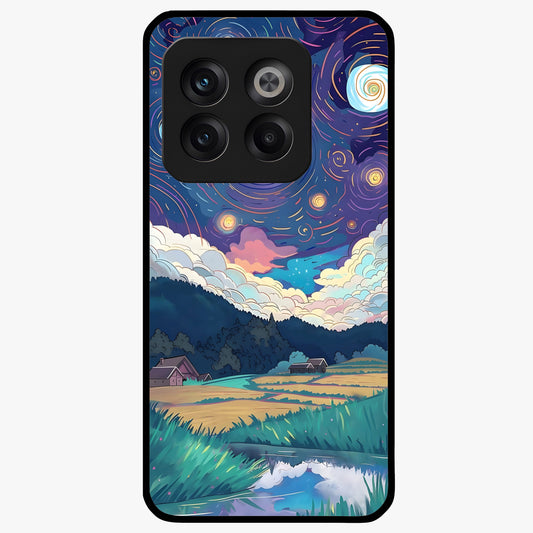 Fields Beneath the Cosmos Glass Case for 1+10T dreamy front view featuring meadow landscape under cosmic sky