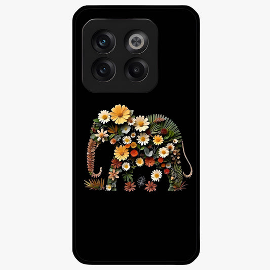 Floral Elephant Glass Case for 1+10T artistic front view featuring elephant illustration with floral detailing