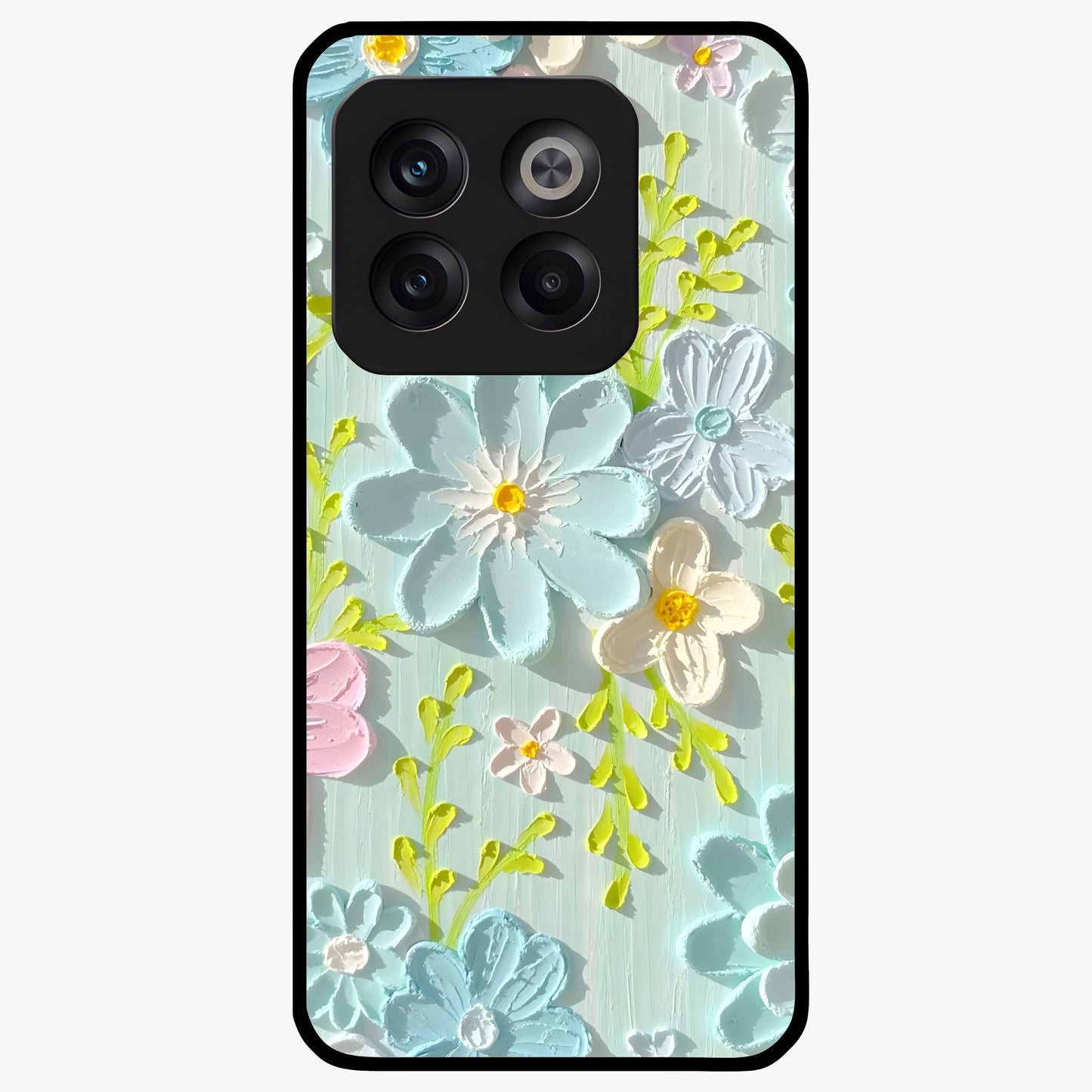 Frosted Petal Garden Glass Case for 1+10T soft front view featuring delicate floral artwork with frosted aesthetic tones