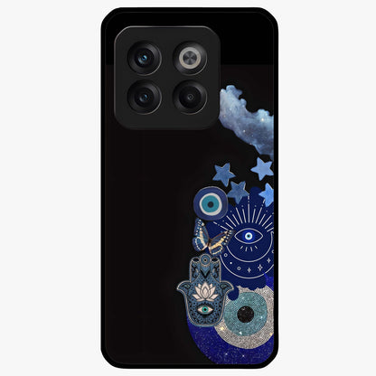 Galactic Charm Cluster Glass Case for 1+10T artistic front view featuring clustered cosmic charm artwork