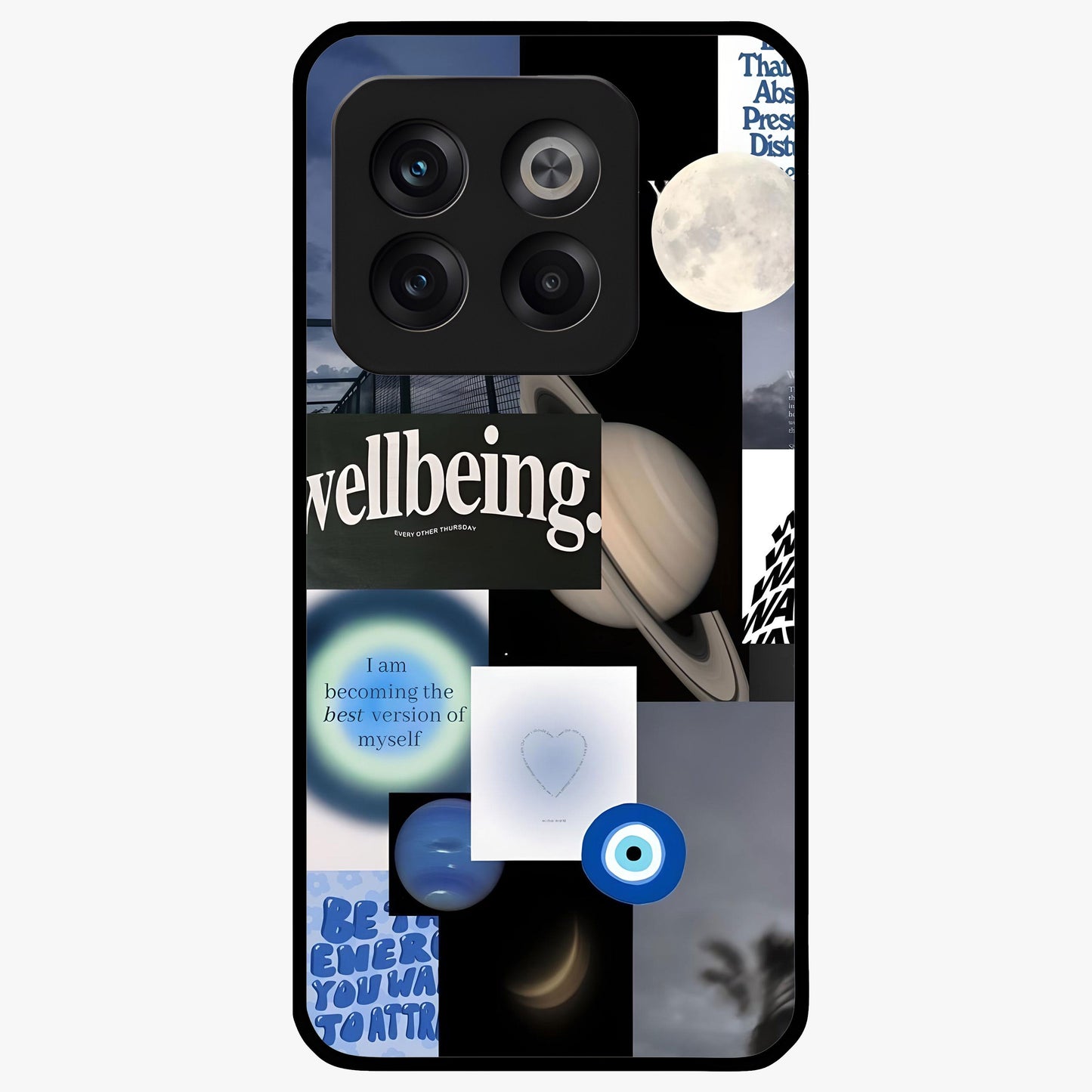 Galactic Energy Collage Glass Case for 1+10T artistic front view featuring layered cosmic collage artwork