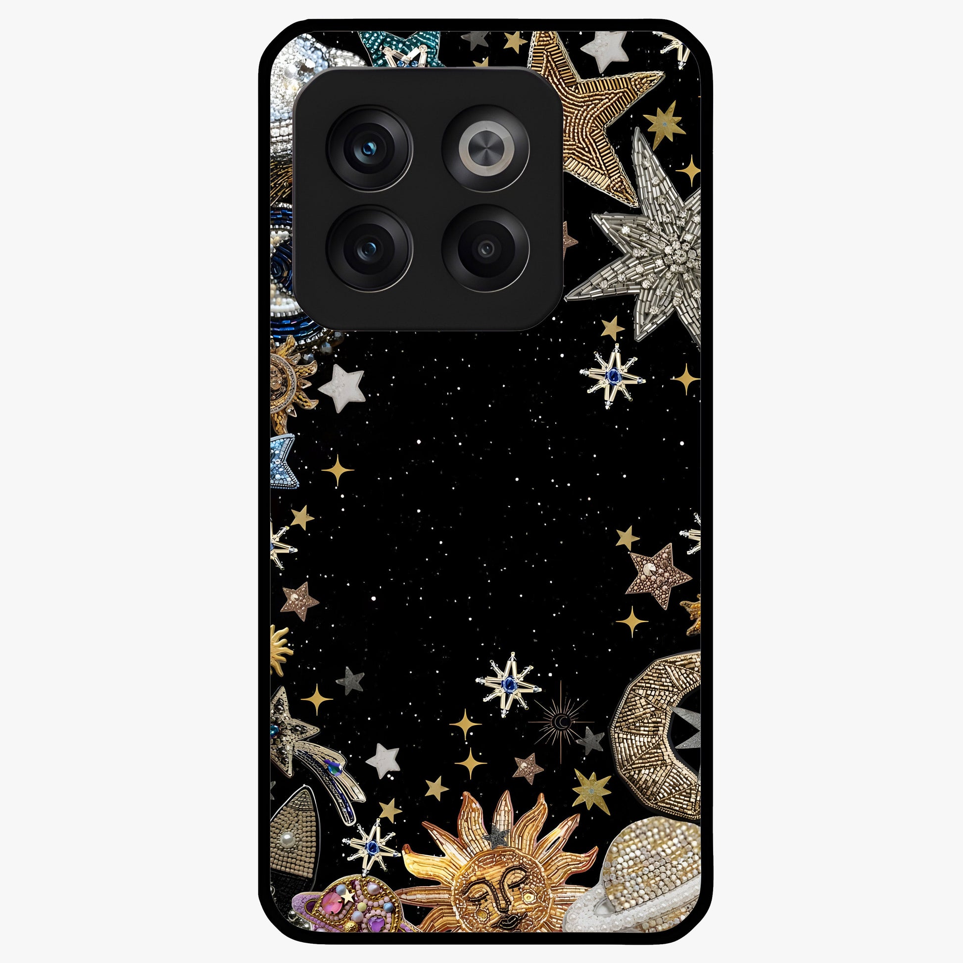 Galactic Jewel Stars Glass Case for 1+10T elegant front view featuring sparkling jewel inspired star artwork