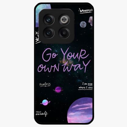 Galactic Vibes Universe Glass Case for 1+10T vibrant front view featuring universe inspired artistic artwork