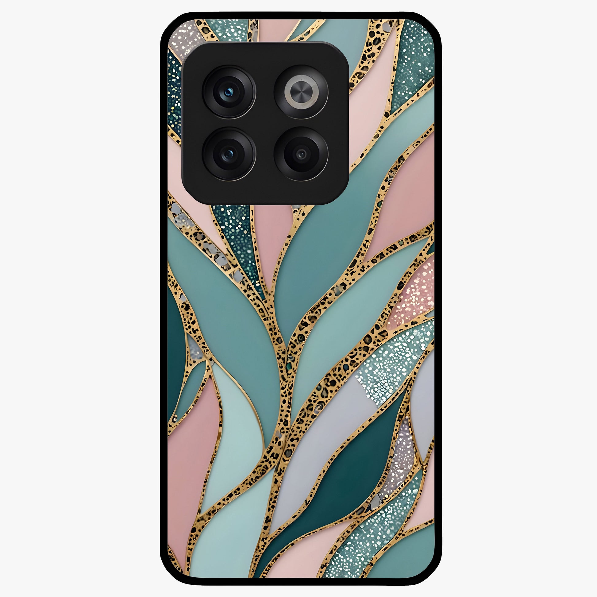 Golden Lotus Glow Glass Case for 1+10T serene front view featuring radiant lotus artwork in golden hues