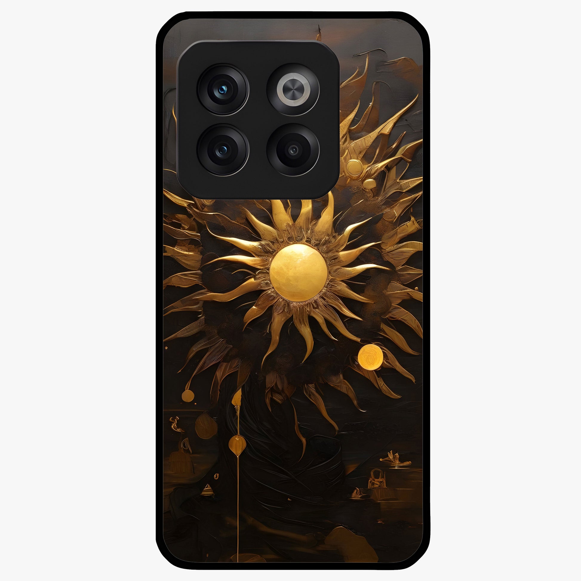 Golden Sun Minimalism Glass Case for 1+10T clean front view featuring minimalist golden sun artwork