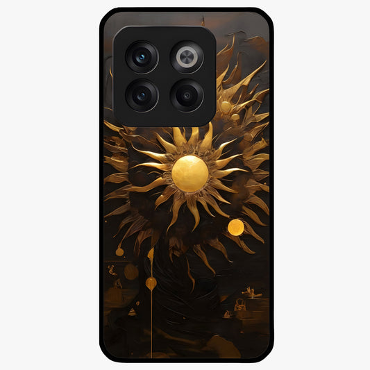 Golden Sun Minimalism Glass Case for 1+10T clean front view featuring minimalist golden sun artwork