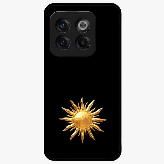 Golden Wave Rise Glass Case for 1+10T dynamic front view featuring flowing wave artwork in golden tones