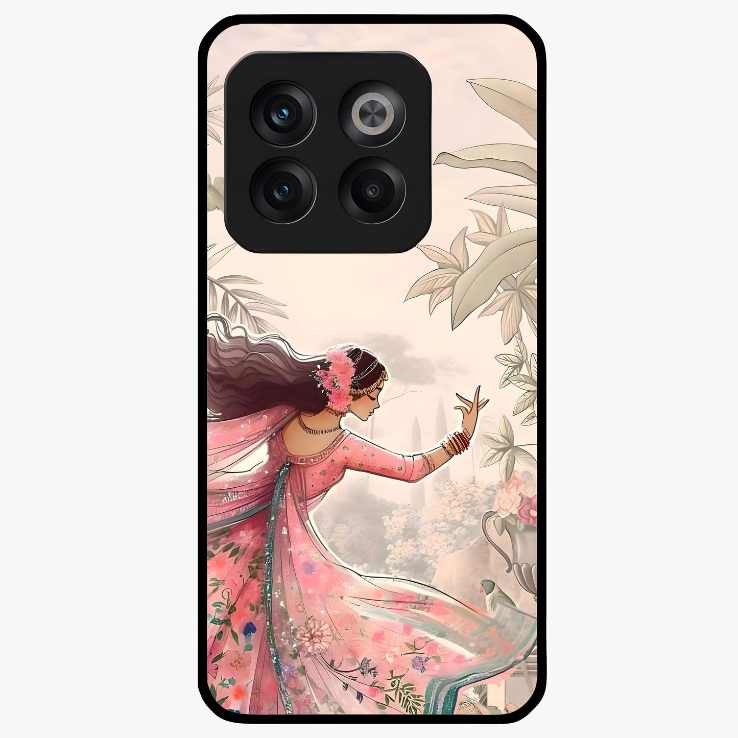 Graceful Garden Rhythm Glass Case for 1+10T elegant front view featuring flowing floral garden artwork