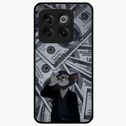 Greedy Fortune Cat Glass Case for 1+10T charming front view featuring lucky cat inspired artwork