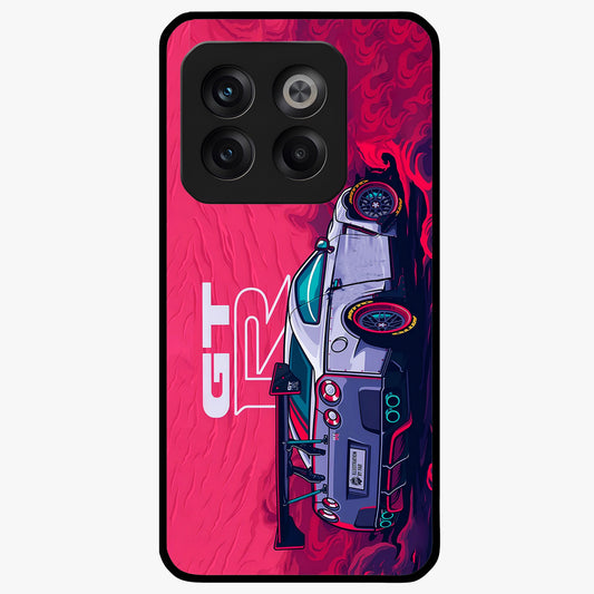 Gt R Car Pattern Glass Case for 1+10T bold front view featuring performance car inspired pattern artwork