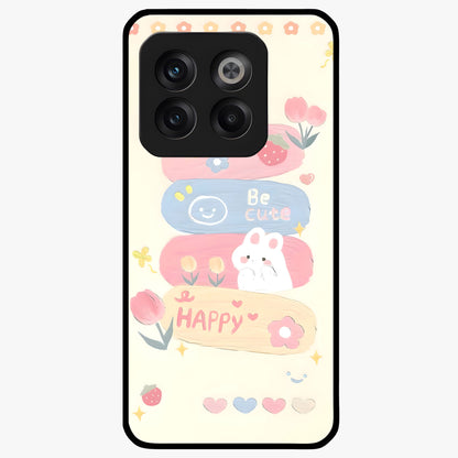 Happy Cute Bunny Glass Case for 1+10T adorable front view featuring playful bunny artwork