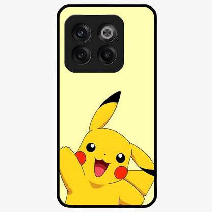 Happy Electric Pikachu Glass Case for 1+10T energetic front view featuring electric themed cartoon artwork