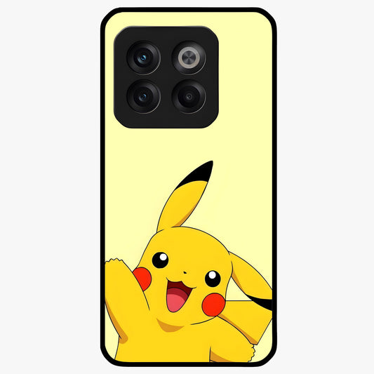 Happy Electric Pikachu Glass Case for 1+10T energetic front view featuring electric themed cartoon artwork
