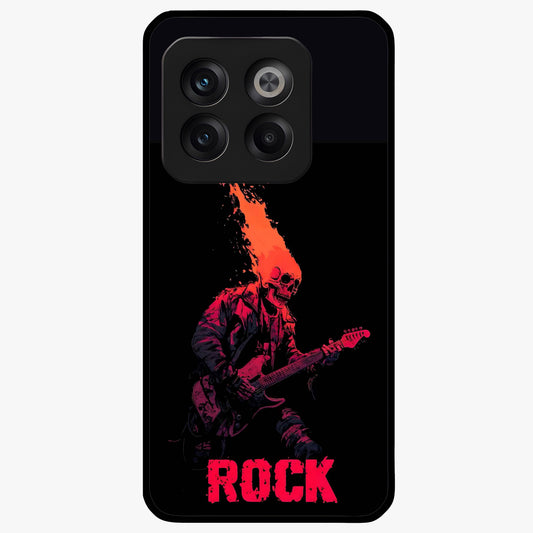 Hellfire Rock Anthem Glass Case for 1+10T showing full back design in clean flat view with fiery rock-inspired artwork and glossy glass finish.