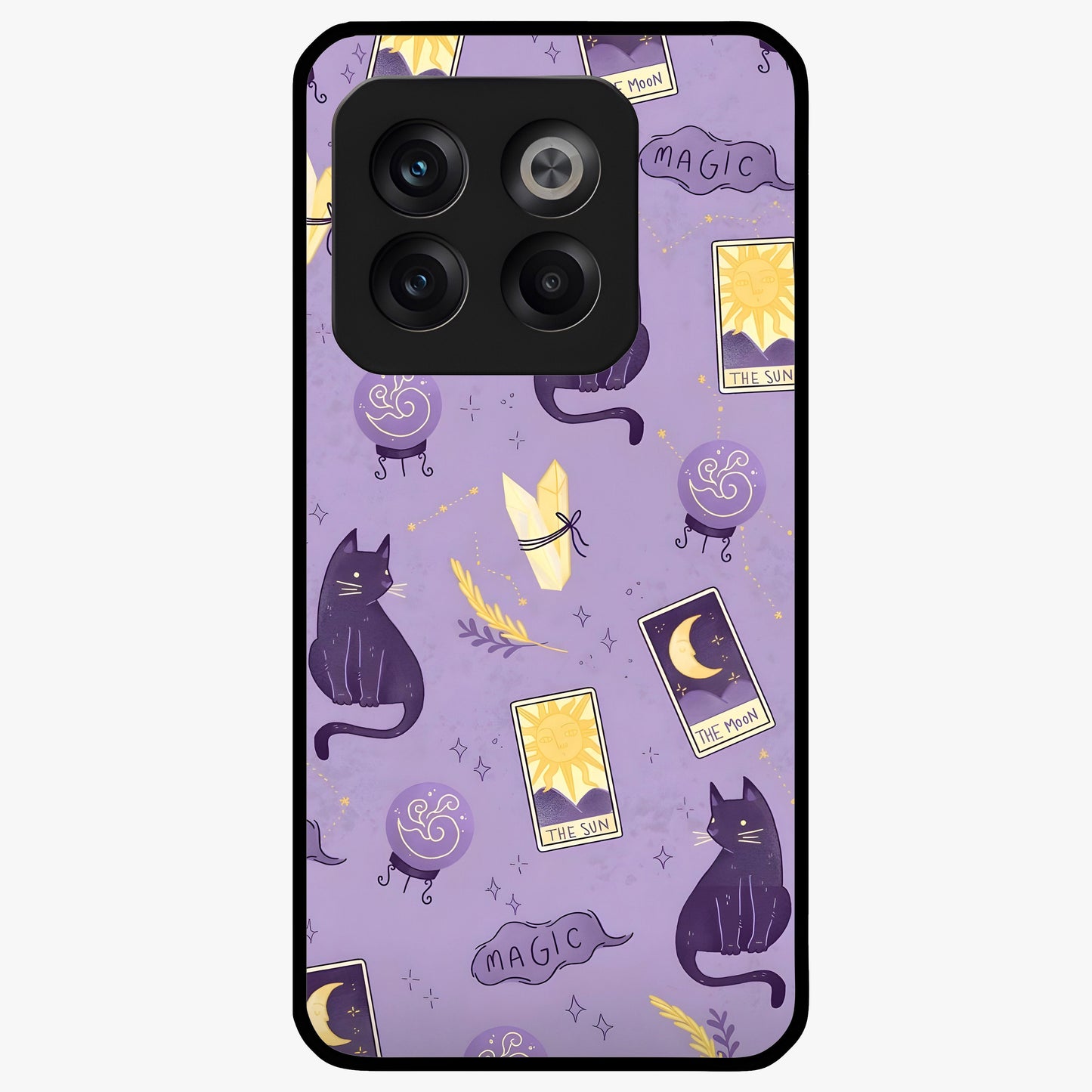 Humble Magic Cats Glass Case for 1+10T showing full back design in clean flat view with whimsical cat artwork and glossy glass finish.