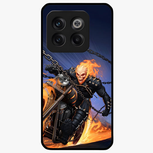 Inferno Chain Rider Glass Case for 1+10T showing full back design in clean flat view with fiery chain rider artwork and glossy glass finish.
