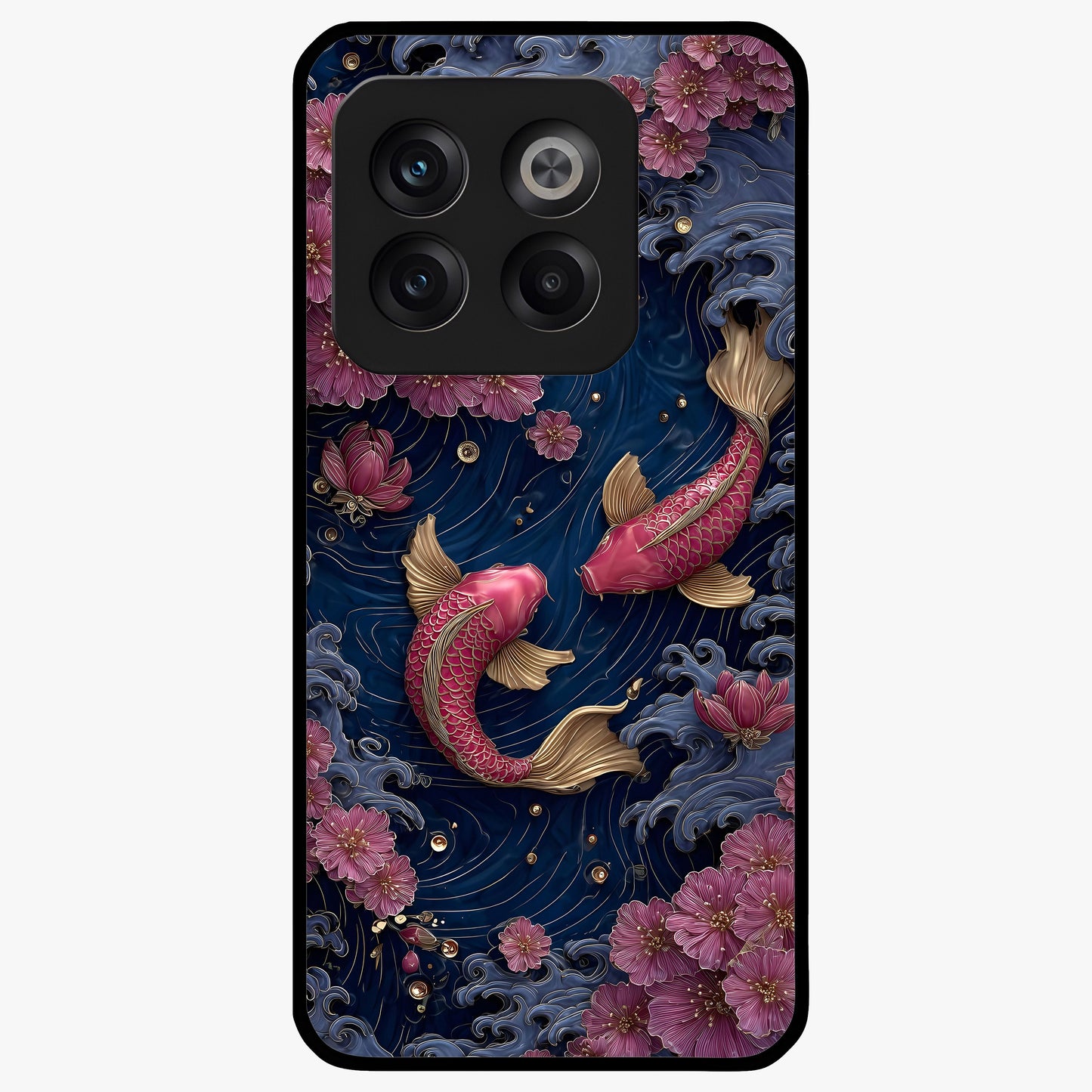 Koi Wave Dance Glass Case for 1+10T artistic front view featuring flowing koi fish artwork with wave patterns