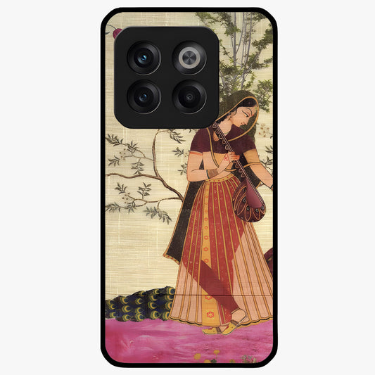 Lady With Veena Art Glass Case for 1+10T elegant front view featuring classical musical inspired artwork