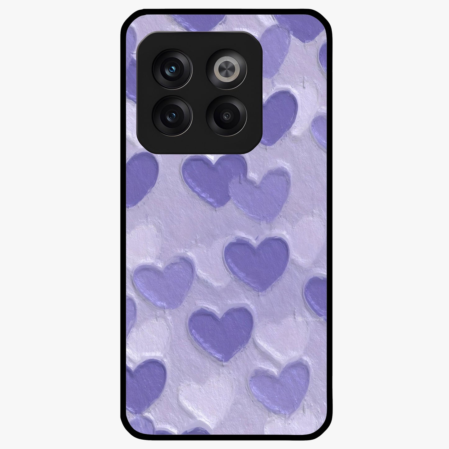 Lavender Paper Hearts Glass Case for 1+10T cute front view featuring layered heart artwork in soft lavender tones
