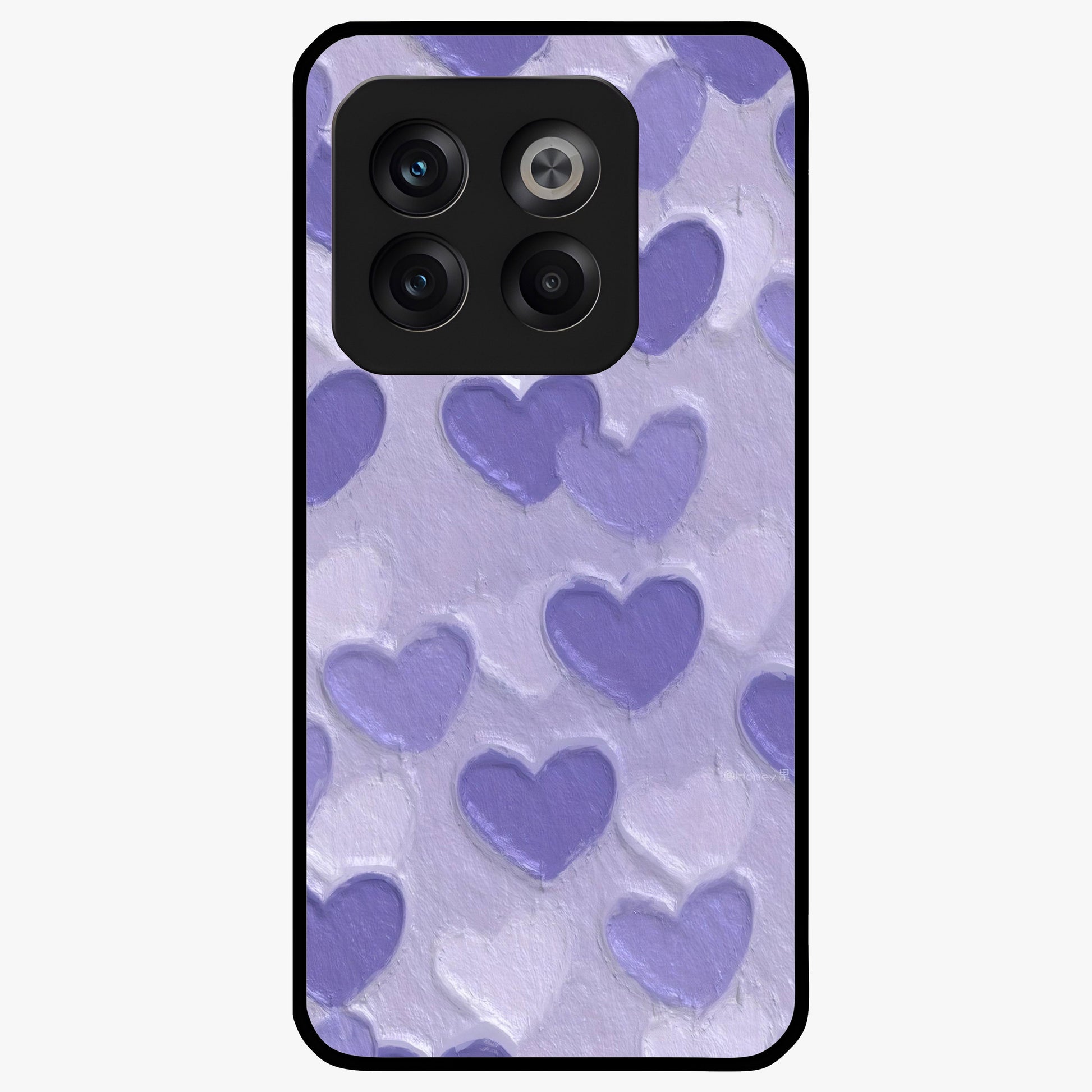 Lavender Paper Hearts Glass Case for 1+10T cute front view featuring layered heart artwork in soft lavender tones