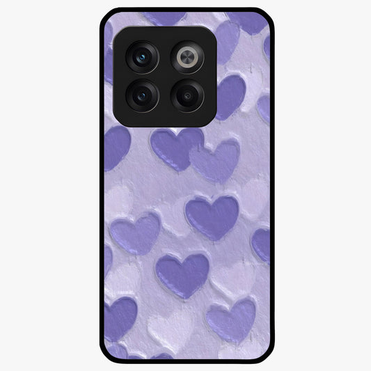 Lavender Paper Hearts Glass Case for 1+10T cute front view featuring layered heart artwork in soft lavender tones