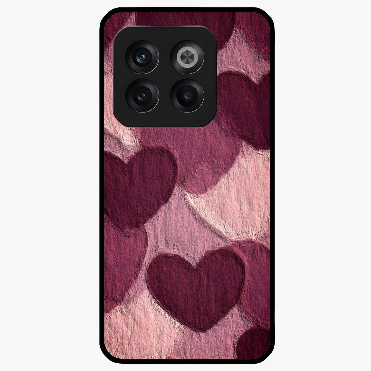Layered Paper Hearts Glass Case for 1+10T charming front view featuring dimensional paper style heart artwork