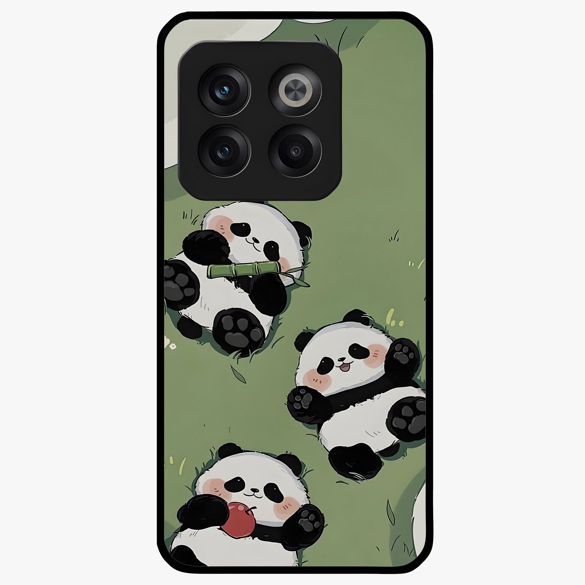 Lazy Panda Picnic Glass Case for 1+10T adorable front view featuring playful panda picnic themed artwork