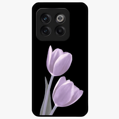 Lilac Tulip Flowers Glass Case for 1+10T elegant front view featuring tulip floral artwork in soft lilac tones