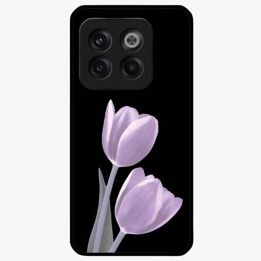 Lilac Tulip Flowers Glass Case for 1+10T elegant front view featuring tulip floral artwork in soft lilac tones