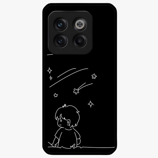 Line Art Boy With Shooting Stars Glass Case for 1+10T artistic front view featuring minimal line art character with star accents