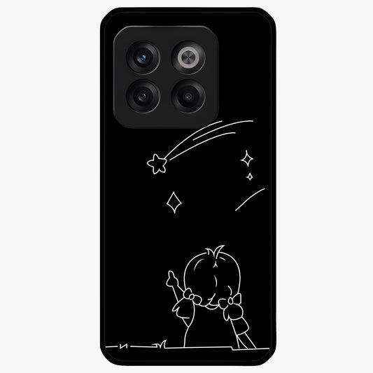 Line Art Girl With Shooting Stars Glass Case for 1+10T elegant front view featuring minimal line art character with shooting stars