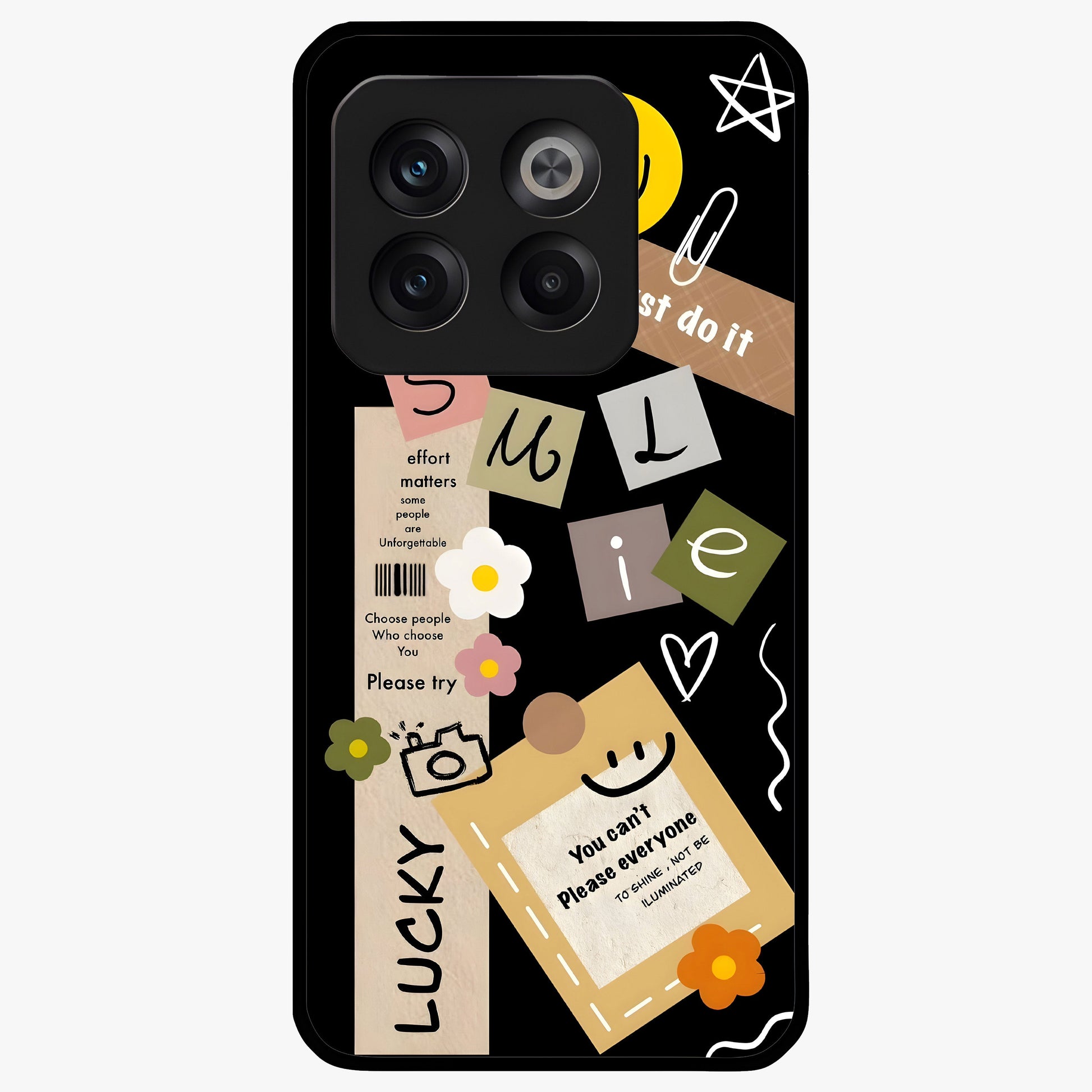 Lucky Aesthetic Collage Case Glass Case for 1+10T vibrant front view featuring layered aesthetic collage artwork