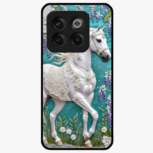 Majestic Floral Stallion Glass Case for 1+10T powerful front view featuring horse artwork blended with floral detailing