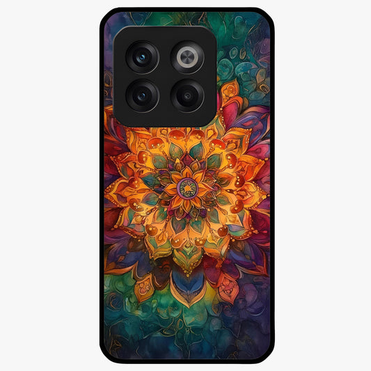 Mandala Vibrants Glass Case for 1+10T artistic front view featuring colorful mandala pattern artwork