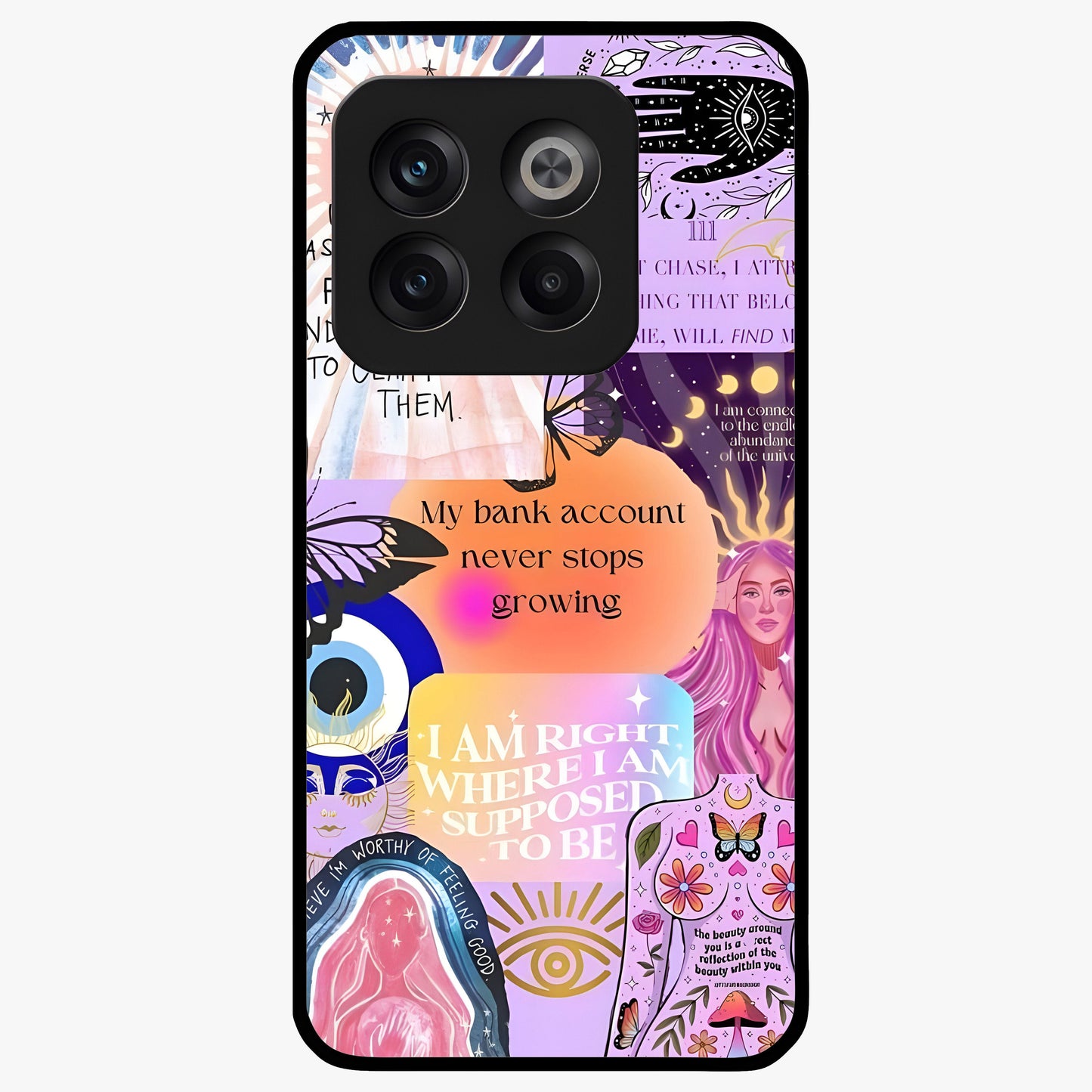 Manifestation Collage Glass Case for 1+10T creative front view featuring aesthetic vision board collage artwork