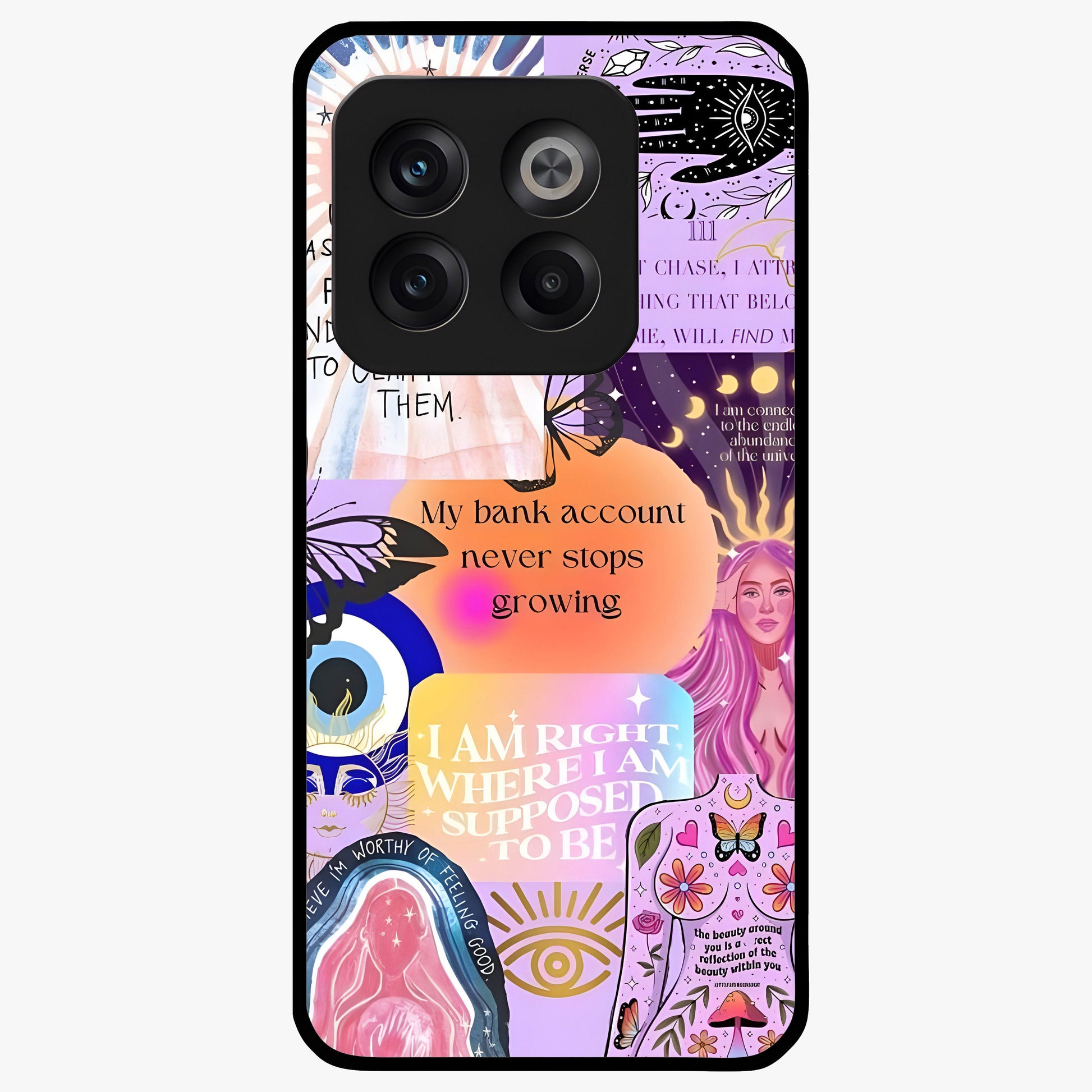 Manifestation Collage Glass Case for 1+10T creative front view featuring aesthetic vision board collage artwork