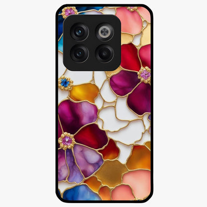 Marble Flower Pattern Glass Case for 1+10T stylish front view featuring floral artwork blended with marble texture
