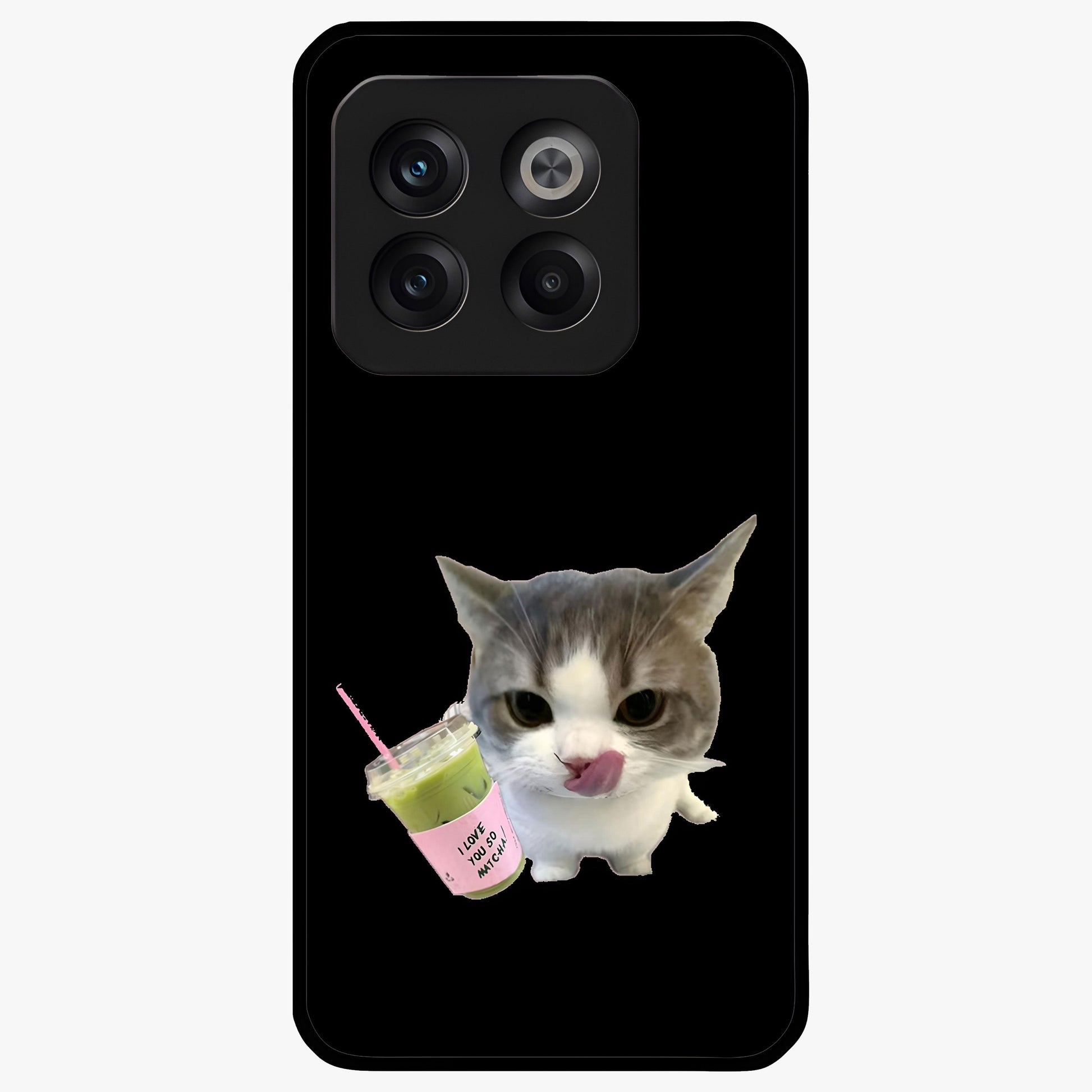 Matcha Cat Style Glass Case for 1+10T adorable front view featuring cute cat artwork in matcha green tones