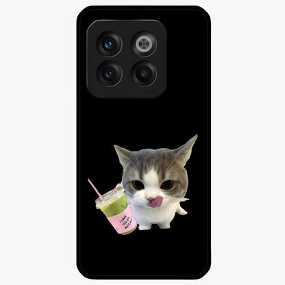 Matcha Cat Style Glass Case for 1+10T adorable front view featuring cute cat artwork in matcha green tones