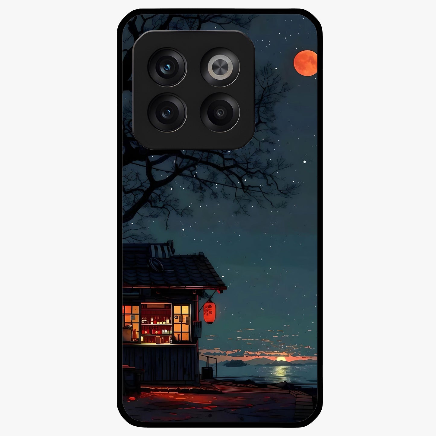 Midnight Lantern Glow Glass Case for 1+10T serene front view featuring glowing lantern artwork under night sky
