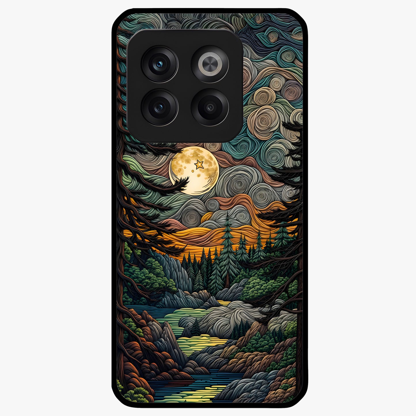 Moonlight Forest Dream Glass Case for 1+10T dreamy front view featuring forest artwork under glowing moonlight