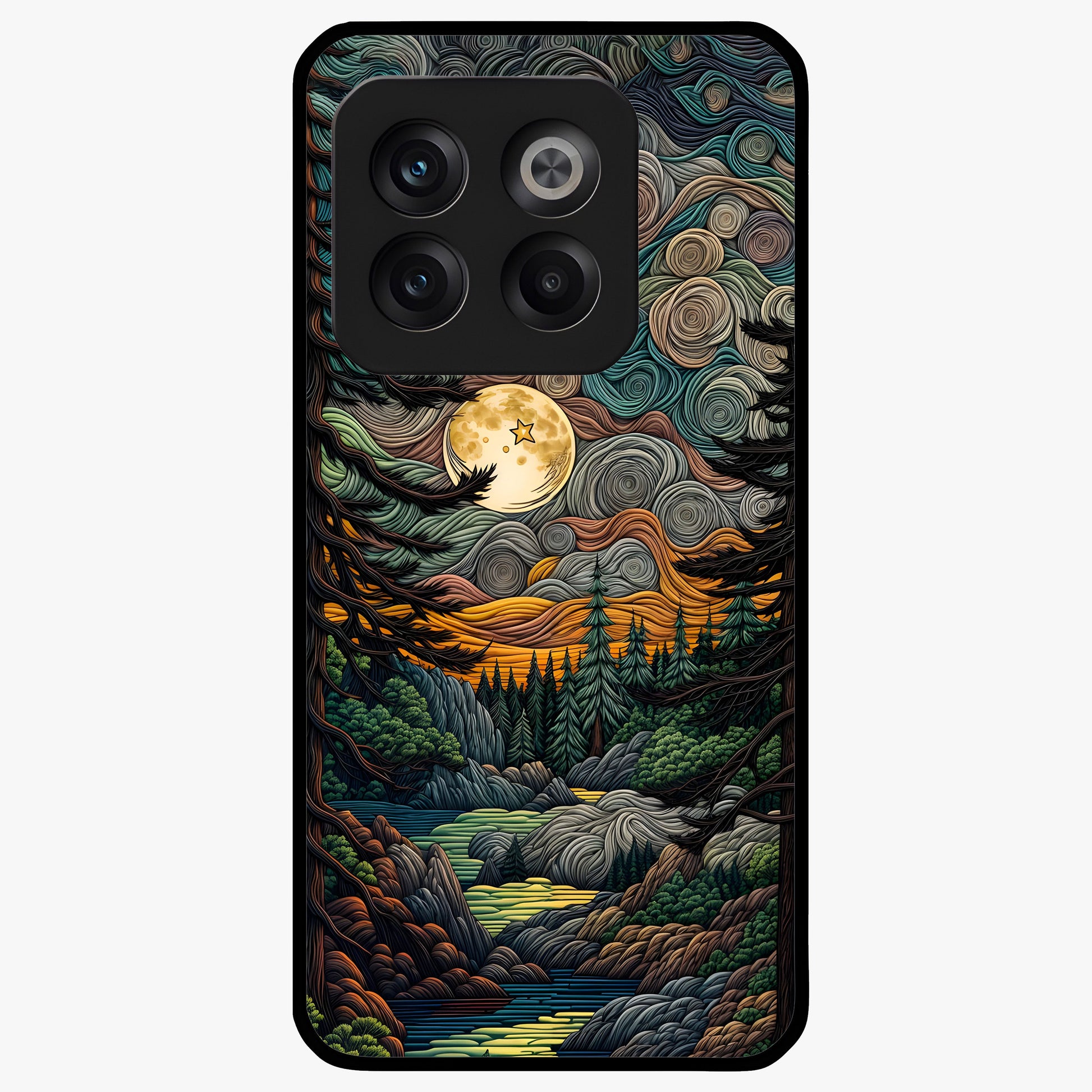 Moonlight Forest Dream Glass Case for 1+10T dreamy front view featuring forest artwork under glowing moonlight