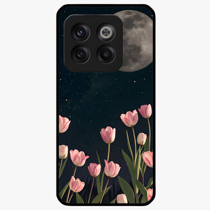 Moonlit Night Tulip Glass Case for 1+10T serene front view featuring tulip floral artwork in midnight tones