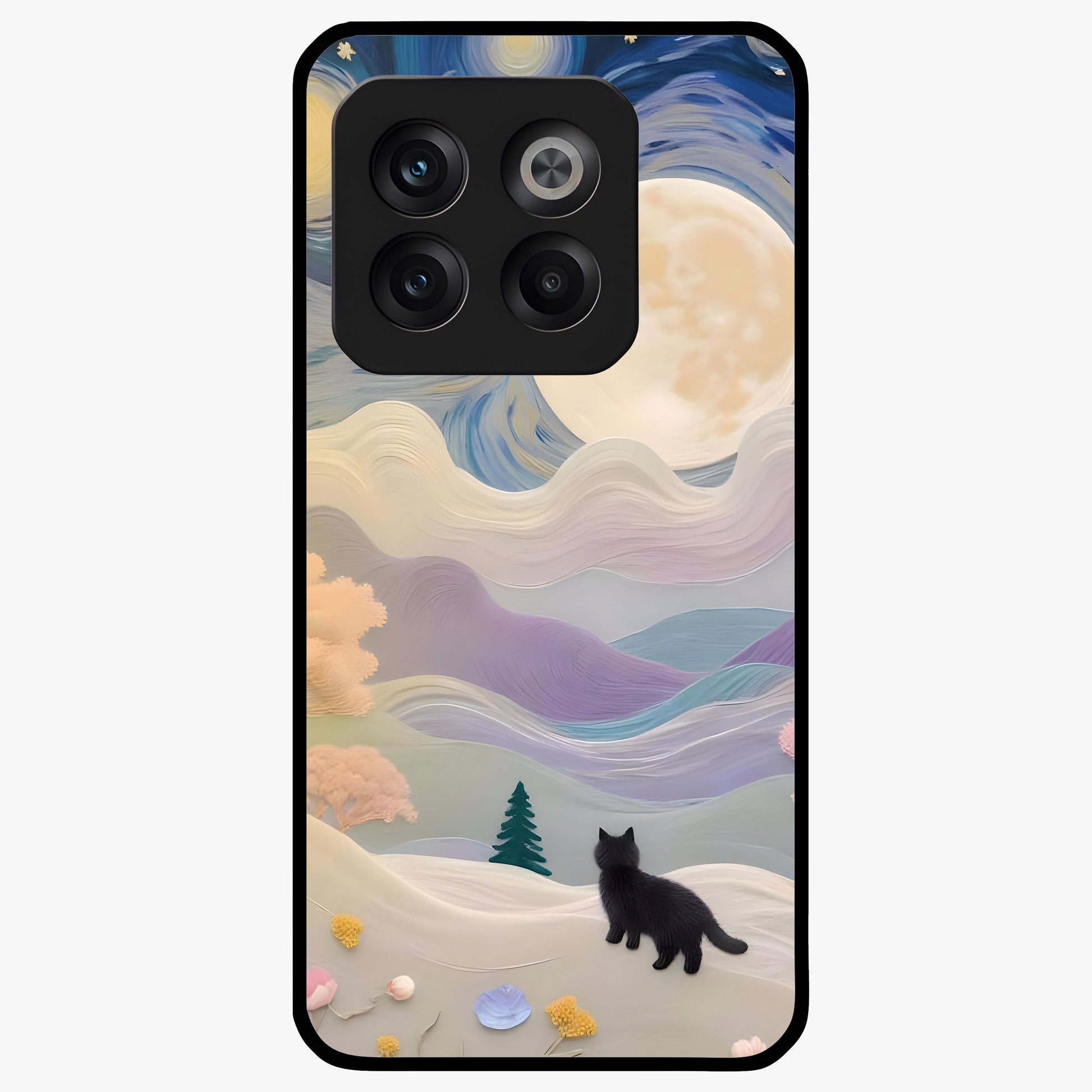 Moonlit Petal Path Glass Case for 1+10T artistic front view featuring floral pathway artwork under soft moonlight
