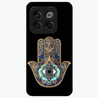 Mystic Hamsa Eye Glass Case for 1+10T symbolic front view featuring traditional hamsa eye artwork