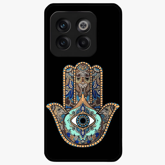 Mystic Hamsa Eye Glass Case for 1+10T symbolic front view featuring traditional hamsa eye artwork