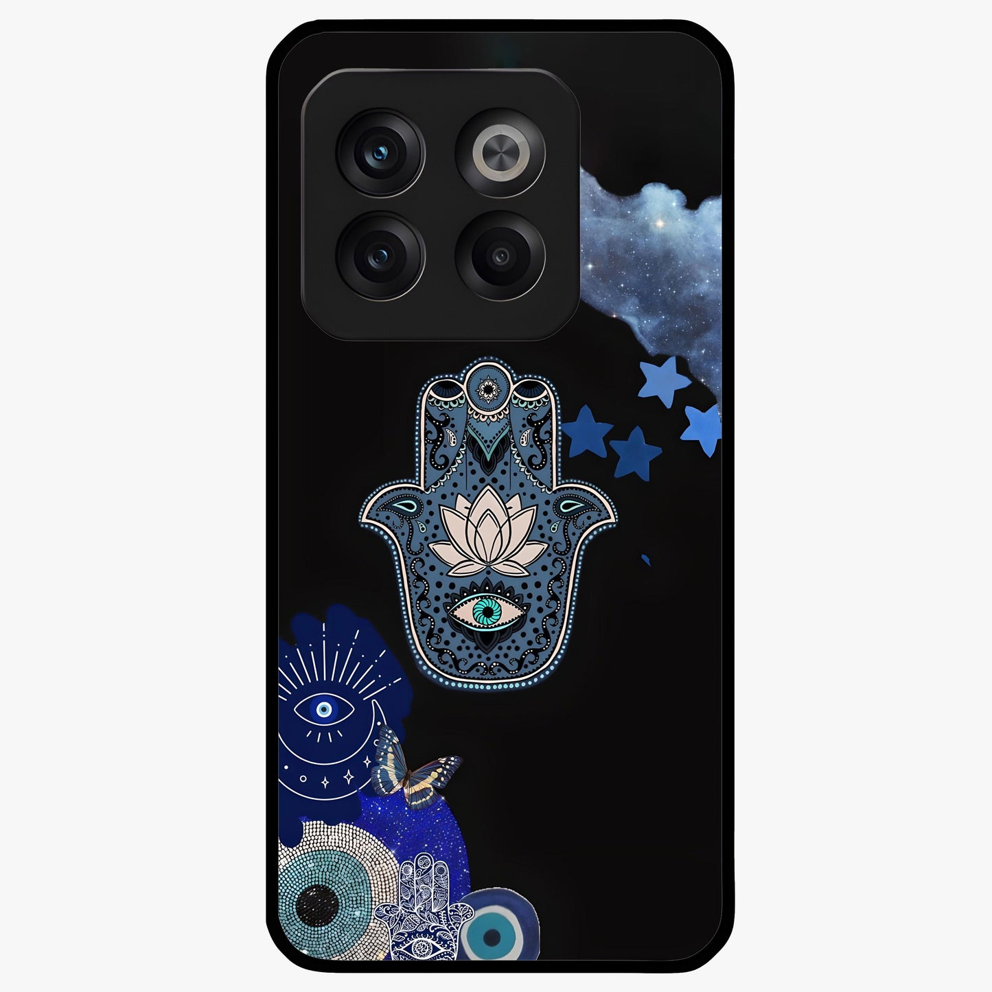 Mystic Hand Aura Glass Case for 1+10T artistic front view featuring hand symbol artwork with glowing aura tones