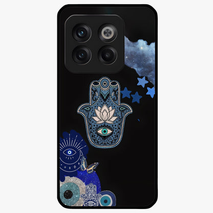 Mystic Hand Aura Glass Case for 1+10T artistic front view featuring hand symbol artwork with glowing aura tones